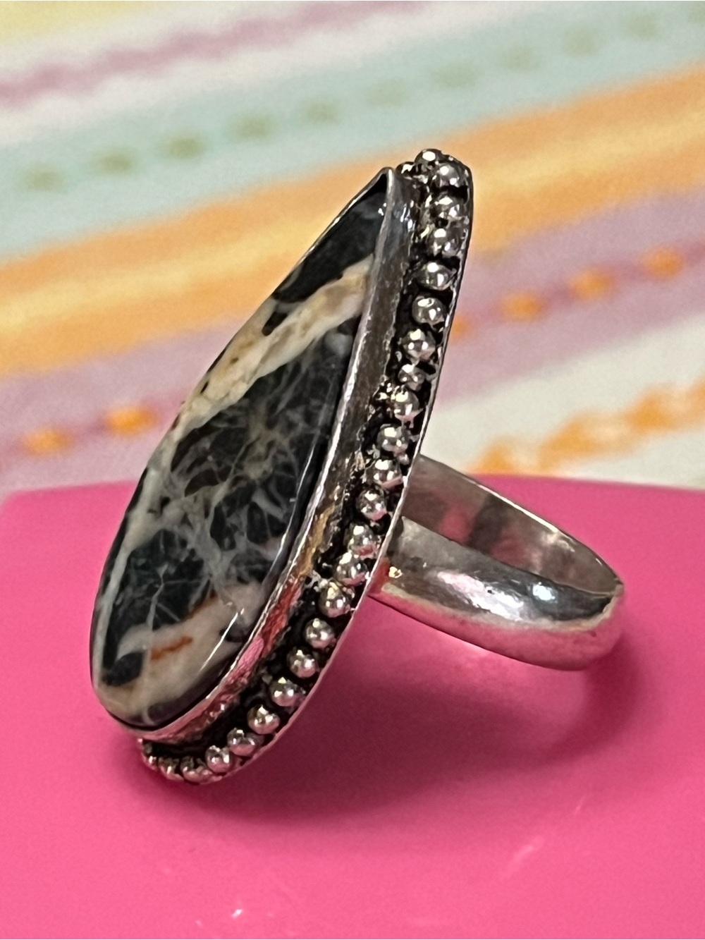 Sterling Silver Magnesite Stone Teardrop Statement Ring